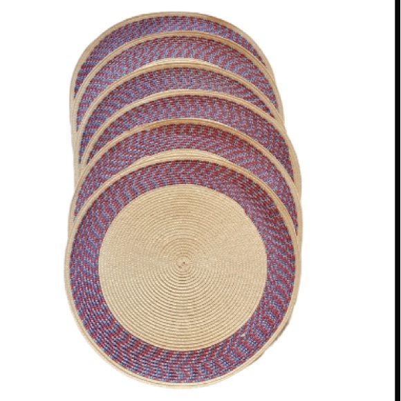 SONOMA Round Braided Placemats Red and Blue Outdoors Indoors Colorful Set of 6 - Picture 2 of 11